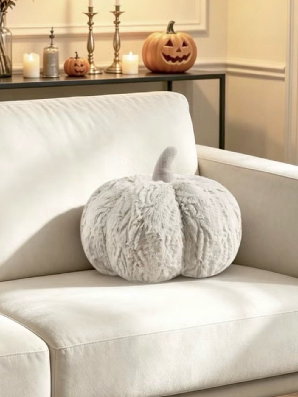 Plush Faux Fur Pumpkin Pillow NWT